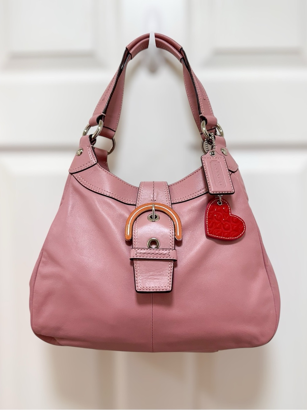 Coach Lynn Buckle Hobo Shoulder Bag Peony Pink Leather F17219